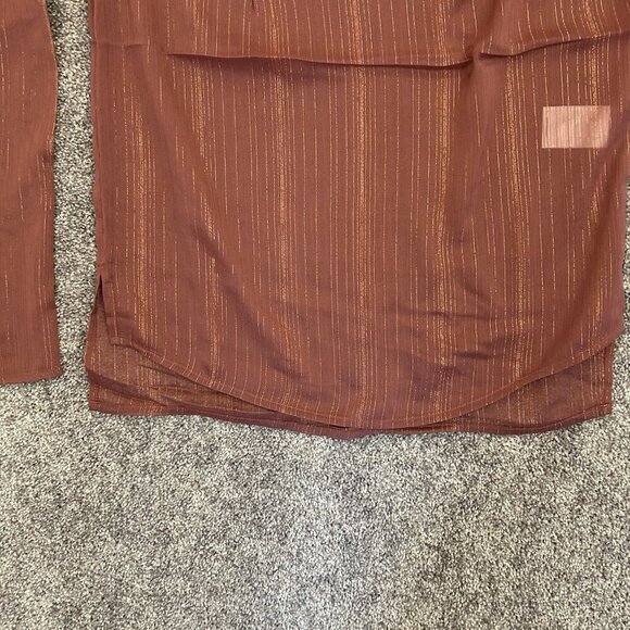 Express Womens Metallic Sheer Gathered Shoulder Long Sleeve Top Size XS NWT $54 - Picture 9 of 16